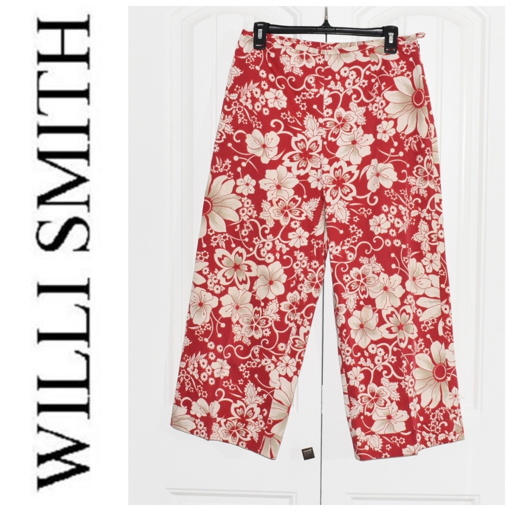 Red & Creme Floral Capri Size 8